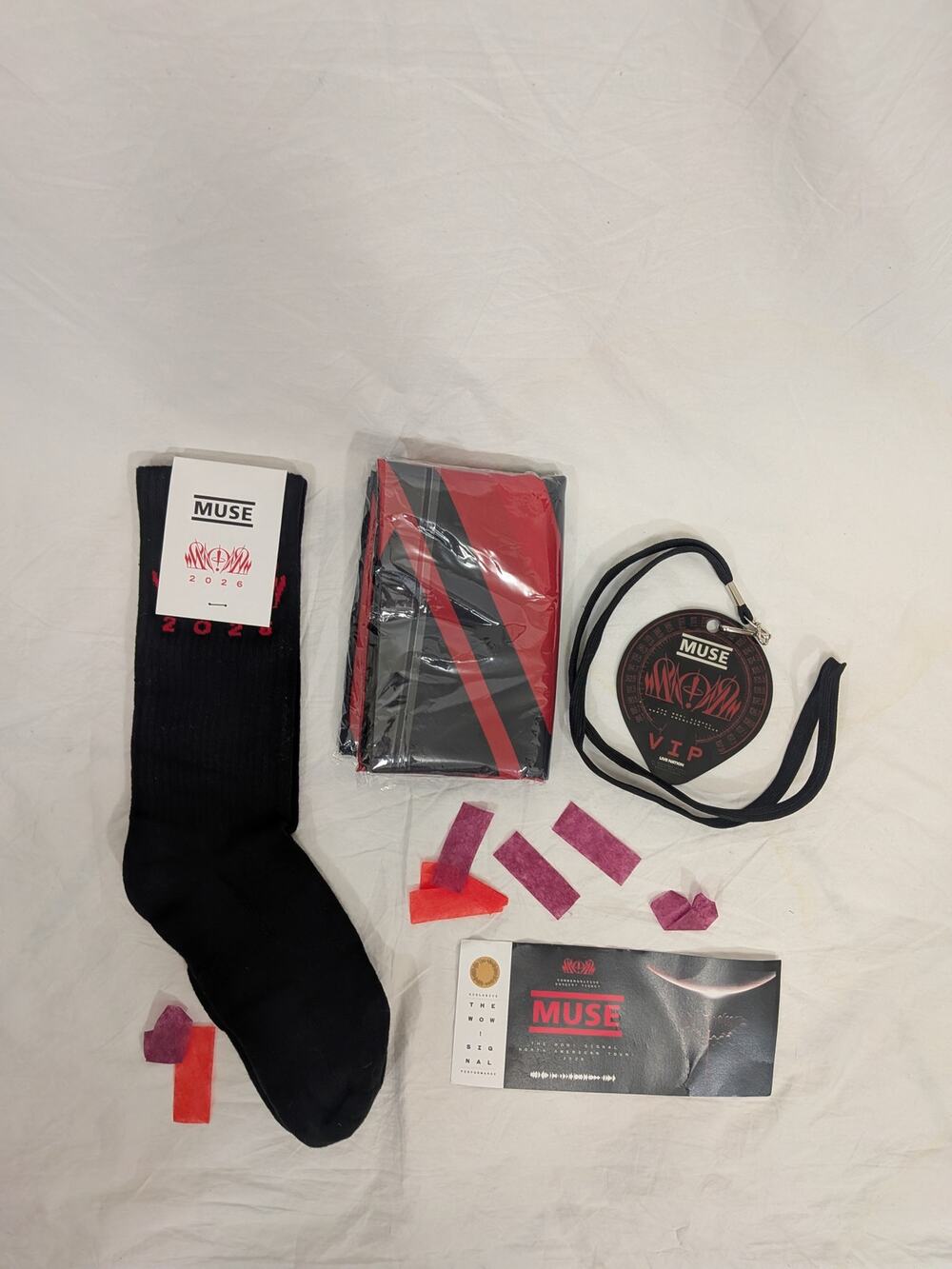 MUSE 2026 Tour VIP merch bundle Socks Flag Laminate Pass Ticket Wow! Signal